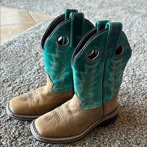 Teal and Tan Western Cowboy Boots